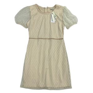 Speechless Juniors Puff-Sleeve Dotted Mesh Dress Natural Beige S